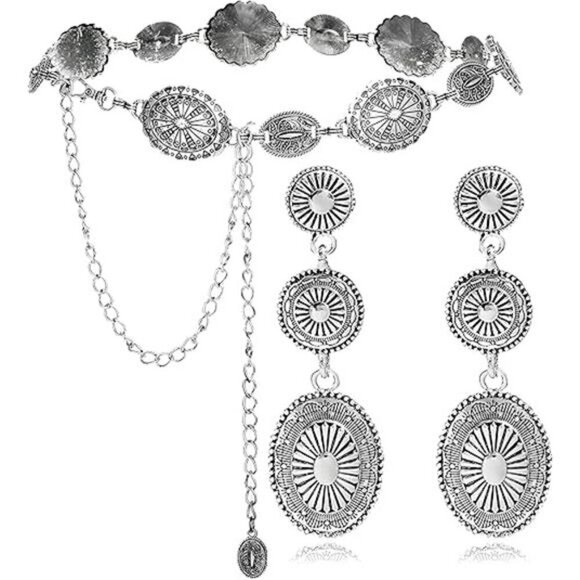 2 Pc Western Concho Belt for Woman Vintage Style Plus Cowgirl Earrings main image 9